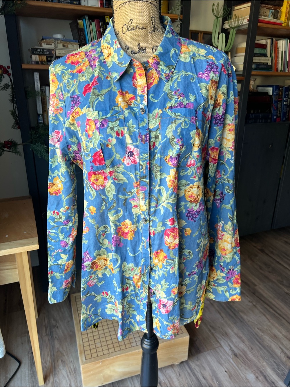 Blue Floral-Print Denim Shirt Jacket